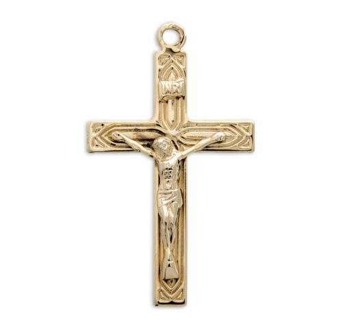 Art Deco Style Gold Over Sterling Silver High Polished Crucifix - Image 2
