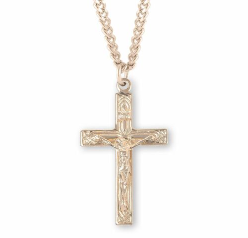 Art Deco Style Gold Over Sterling Silver High Polished Crucifix