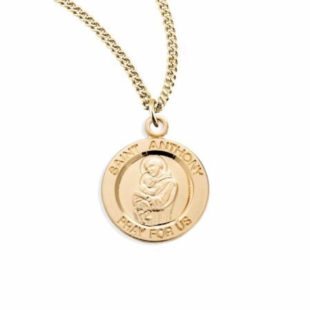 Patron Saint Anthony Round Gold Over Sterling Silver Medal