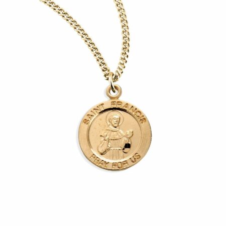 Patron Saint Francis of Assisi Round Gold Over Sterling Silver Medal