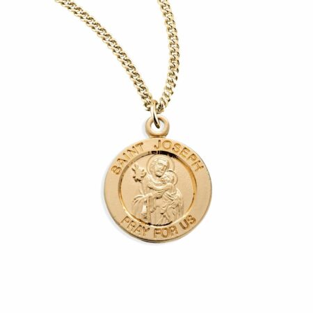 Patron Saint Joseph Round Gold Over Sterling Silver Medal