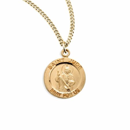 Patron Saint Jude Round Gold Over Sterling Silver Medal