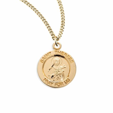 Patron Saint Therese of Lisieux Round Gold Over Sterling Silver Medal