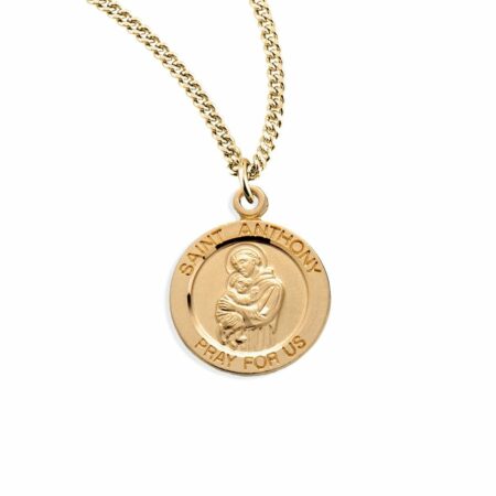 Patron Saint Anthony Round Gold Over Sterling Silver Medal