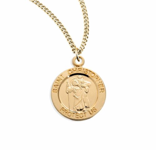 Patron Saint Christopher Round Gold Over Sterling Silver Medal
