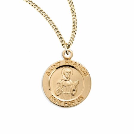 Patron Saint Francis of Assisi Round Gold Over Sterling Silver Medal