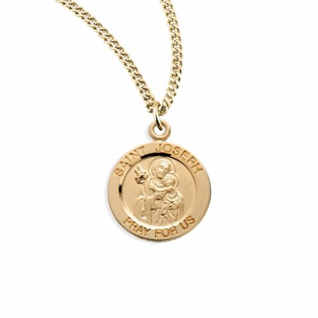 Patron Saint Joseph Round Gold Over Sterling Silver Medal
