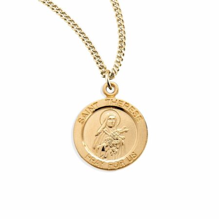 Patron Saint Therese of Lisieux Round Gold Over Sterling Silver Medal