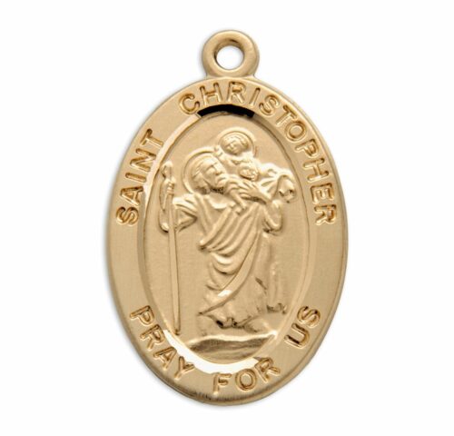 Patron Saint Christopher Oval Gold Over Sterling Silver Medal - Image 2
