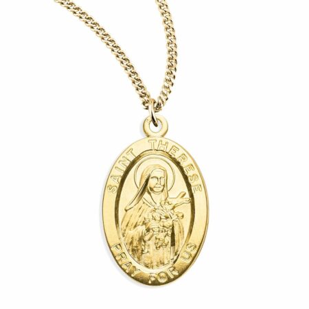 Patron Saint Therese of Lisieux Oval Gold Over Sterling Silver Medal