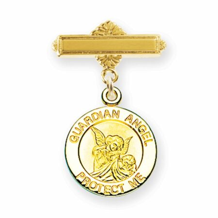 Gold Over Sterling Silver Baby Guardian Angel Medal on a Bar Pin