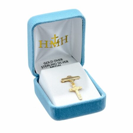 Gold Over Sterling Silver Baby Crucifix on a Bar Pin