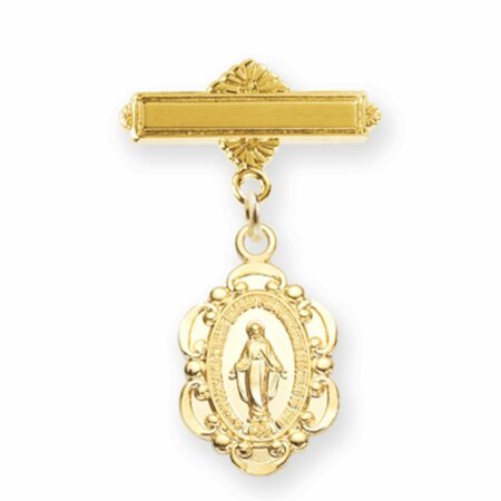 Gold Over Sterling Baby Miraculous Medal on a Bar Pin