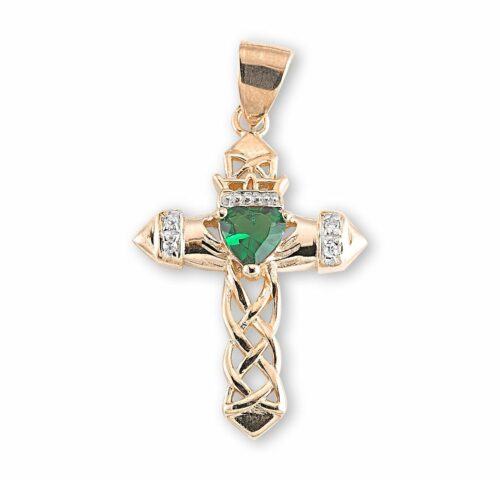 Gold Over Sterling Silver Cross Pendant with Emerald Zircon - Image 2