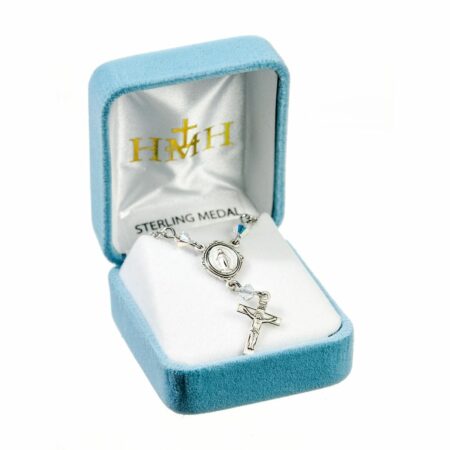 Sterling Silver Miraculous Medal Necklace Adorned with 4mm Pink Swarovski Crystal Pearl Beads