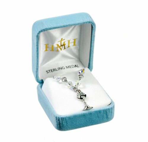 Sterling Silver Enameled Cross Necklace Adorned with 4mm White Swarovski Crystal Pearl Beads