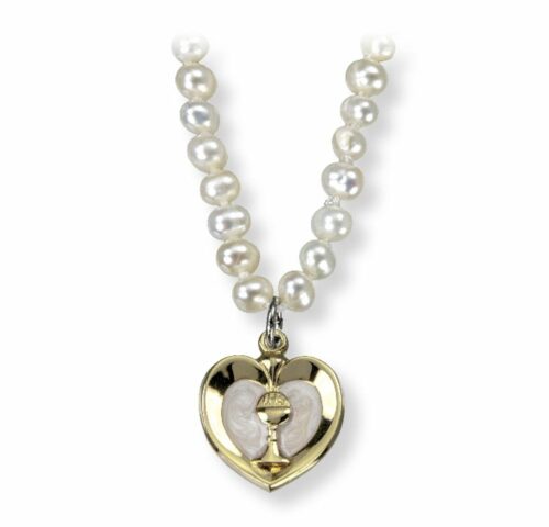 Freshwater Pearl Necklace with Sterling Silver First Communion Pendant