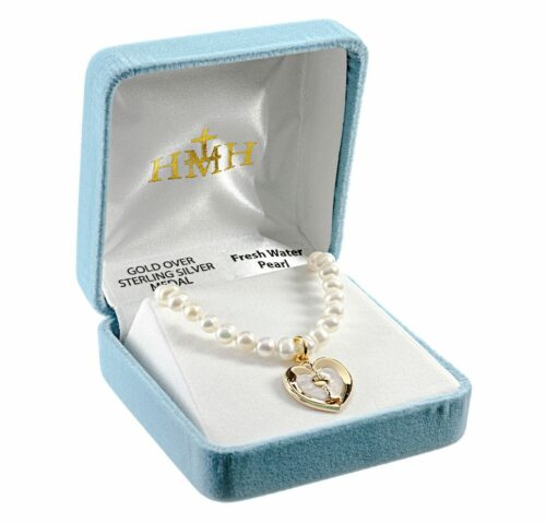 Freshwater Pearl Necklace with Sterling Silver First Communion Pendant - Image 2