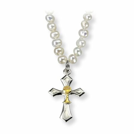 Freshwater Pearl First Communion Necklace with a Heart Chalice Pendant