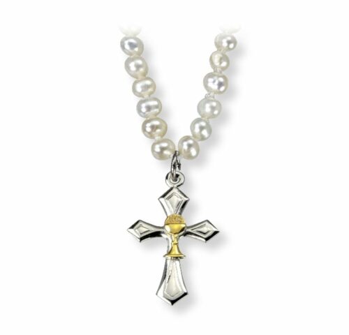 Freshwater Pearl First Communion Necklace with a Heart Chalice Pendant