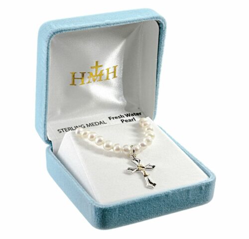 Freshwater Pearl First Communion Necklace with a Heart Chalice Pendant - Image 2