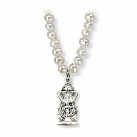 Freshwater Pearl First Communion Necklace Two Tone Cross with Chalice Center