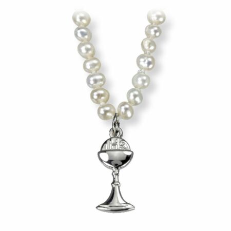 Freshwater Pearl First Communion Necklace with a Sterling Silver Chalice Pendant