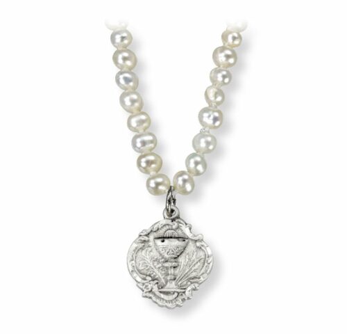 Freshwater Pearl First Communion Necklace with a Baroque Chalice Pendant