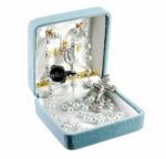 Light Blue Imitation Pearl Double Capped New England Pewter Rosary