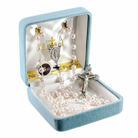 Light Pink Imitation Pearl Double Capped New England Pewter Rosary