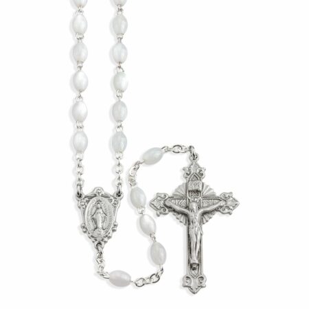 White Imitation Mother of Pearl New England Pewter Rosary