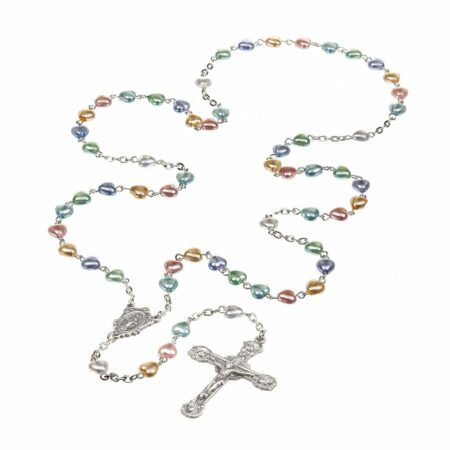 Multi-Color Pastel Heart New England Pewter Rosary
