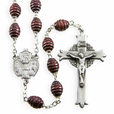 Maroon Beehive Boxwood New England Pewter Rosary