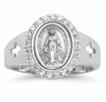 Sterling Silver Miraculous Medal Crystal Cubic Zirconia Ring Size 6