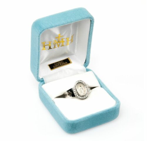 Sterling Silver Miraculous Medal Crystal Cubic Zirconia Ring Size 6 - Image 2