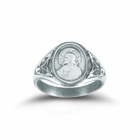 Sterling Silver Sacred Heart Scapular Ring with Our Lady of Mount Carmel Inside Size 7