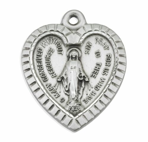 Sterling Silver Heart Shape Miraculous Medal - Image 2