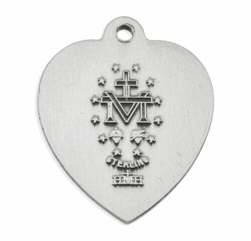 Sterling Silver Heart Shape Miraculous Medal - Image 3