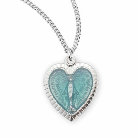 Sterling Silver Enameled Heart Shape Miraculous Medal