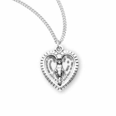Sterling Silver Heart Shape Miraculous Medal