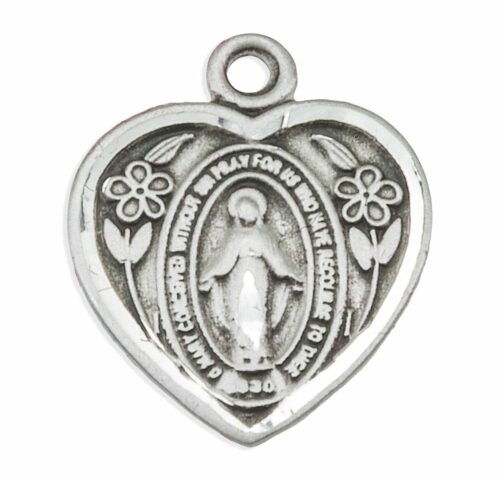 Sterling Silver Heart Shape Miraculous Medal - Image 2