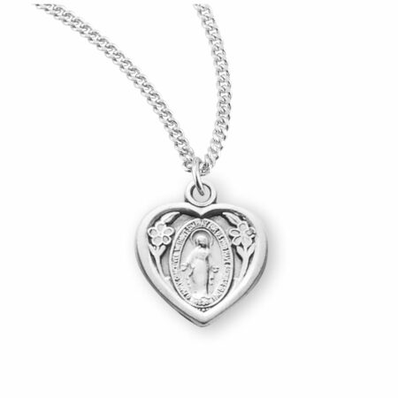 Sterling Silver Heart Shape Miraculous Medal