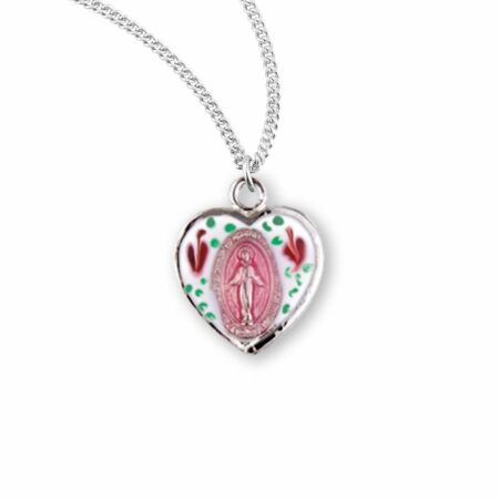 Sterling Silver Heart Shape Miraculous Medal