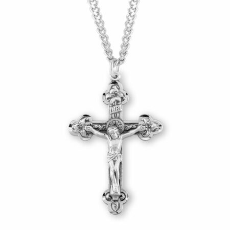 Reliefed Leaf Sterling Silver Crucifix