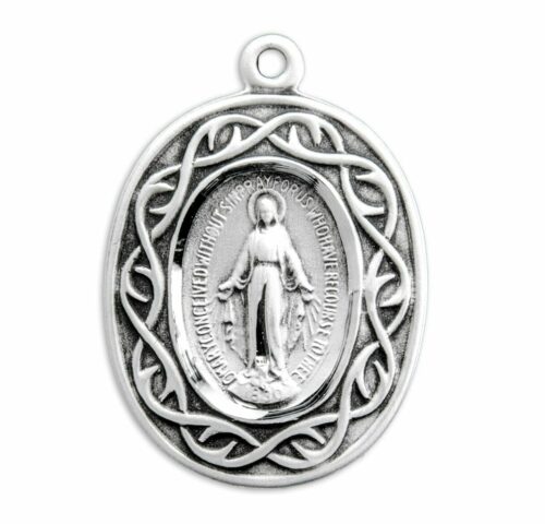 Miraculous Medal Oval Sterling Silver "Crown of Thorns" Medal - Image 2