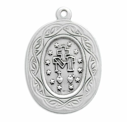 Miraculous Medal Oval Sterling Silver "Crown of Thorns" Medal - Image 3