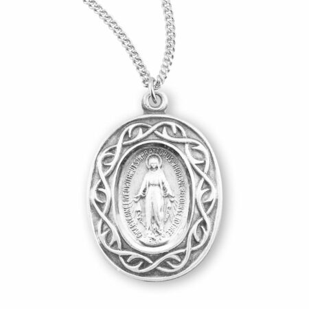 Miraculous Medal Oval Sterling Silver "Crown of Thorns" Medal