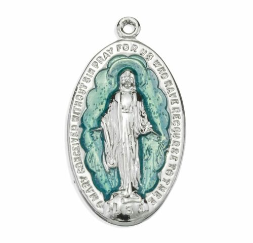 Sterling Silver Light Blue Enameled Miraculous Medal - Image 2