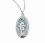 Sterling Silver Light Blue Enameled Miraculous Medal