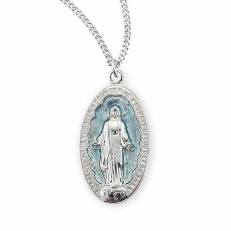 Sterling Silver Light Blue Enameled Miraculous Medal